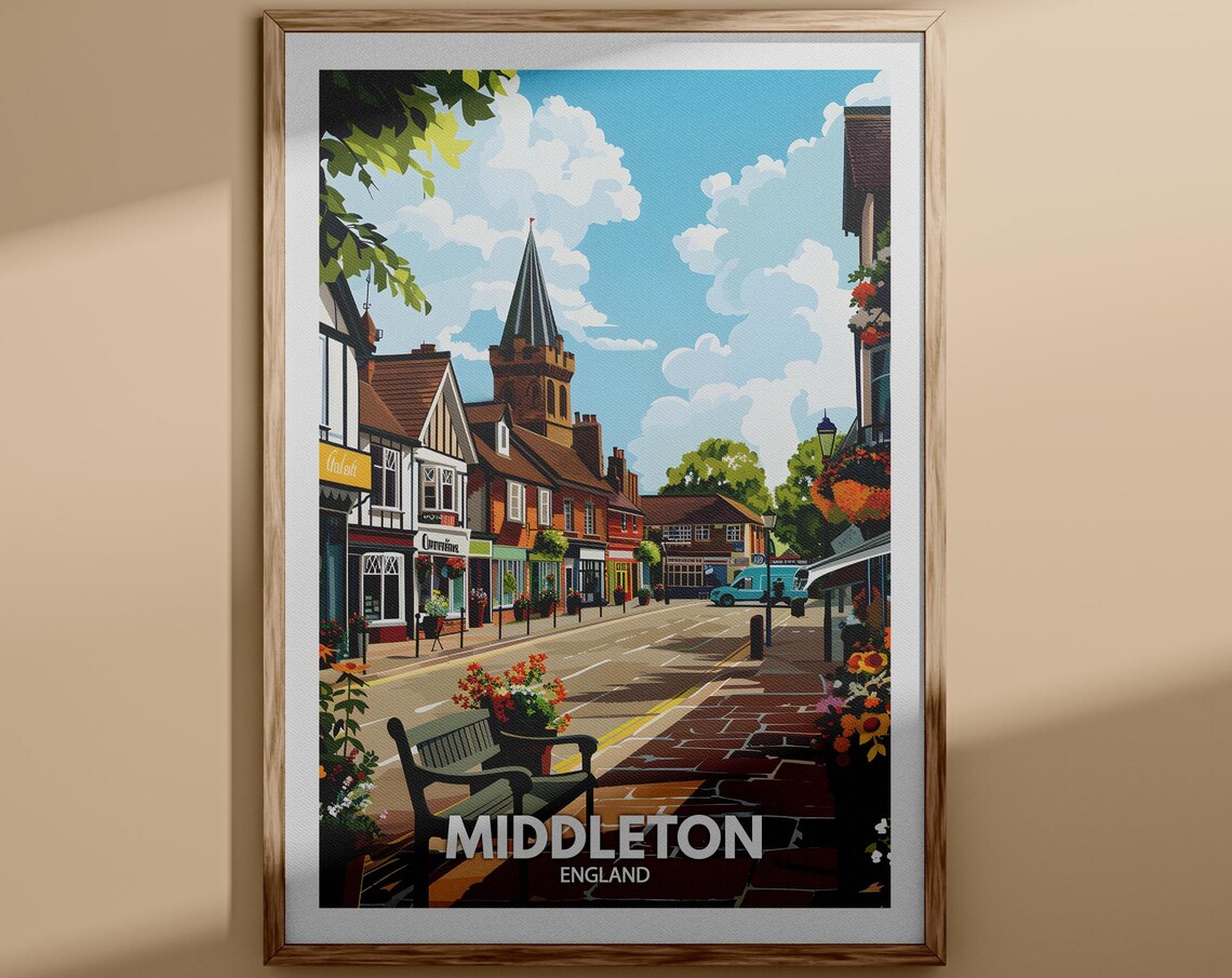 Middleton England Market Street Church Spire Summer Travel Poster