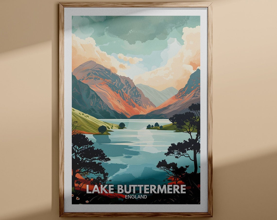Lake Buttermere Print Lake Buttermere Poster England Lake Travel Poster Lake Wall Decor United Kingdom Lake Art England Nature Poster