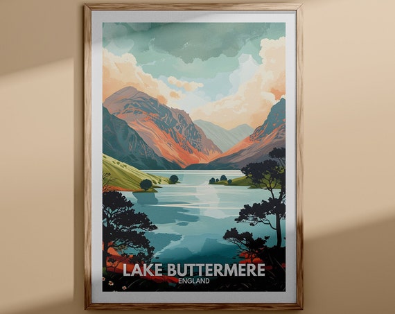 Lake Buttermere Print Lake Buttermere Poster England Lake Travel Poster Lake Wall Decor United Kingdom Lake Art England Nature Poster