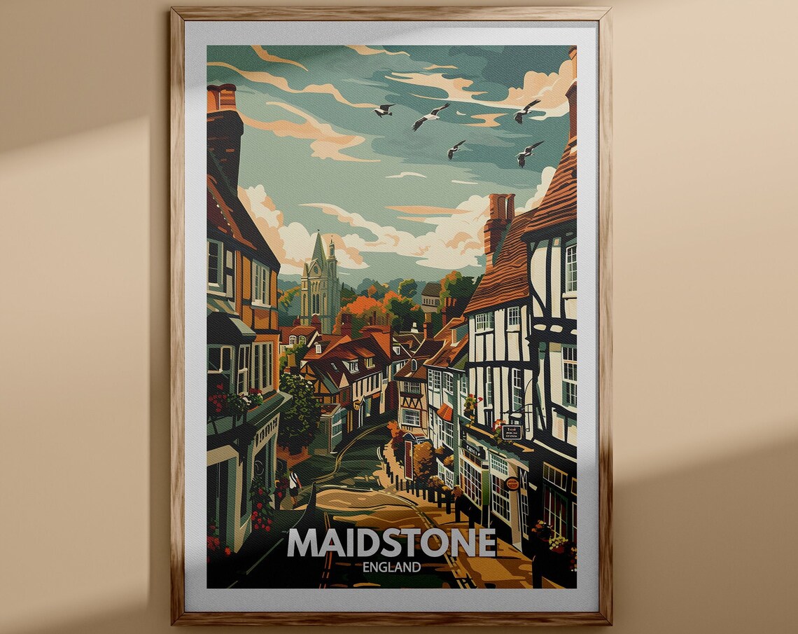 Maidstone Timbered High Street Church Spire Kent England Poster