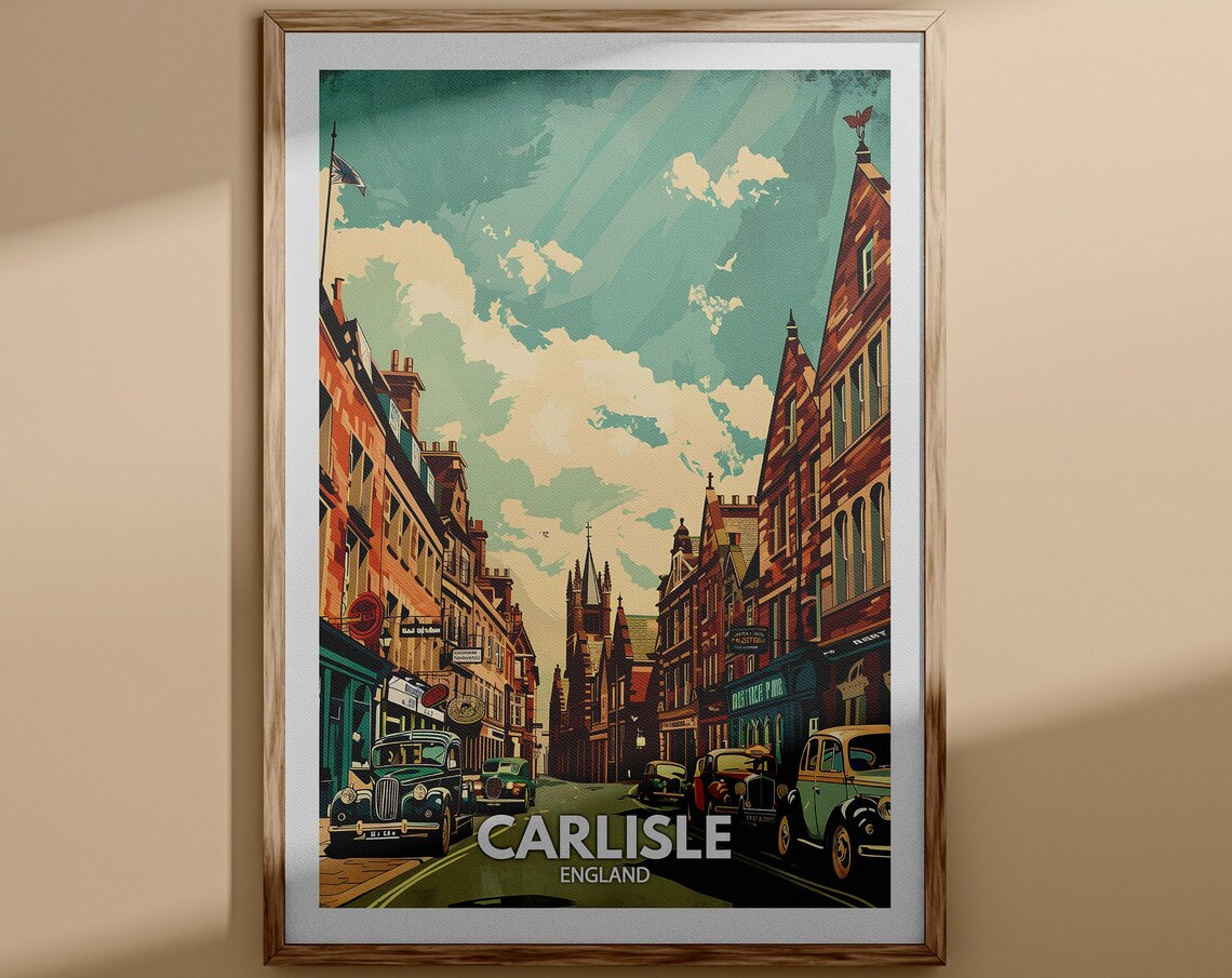 Carlisle England Historic Cathedral City Street Vintage Travel Poster