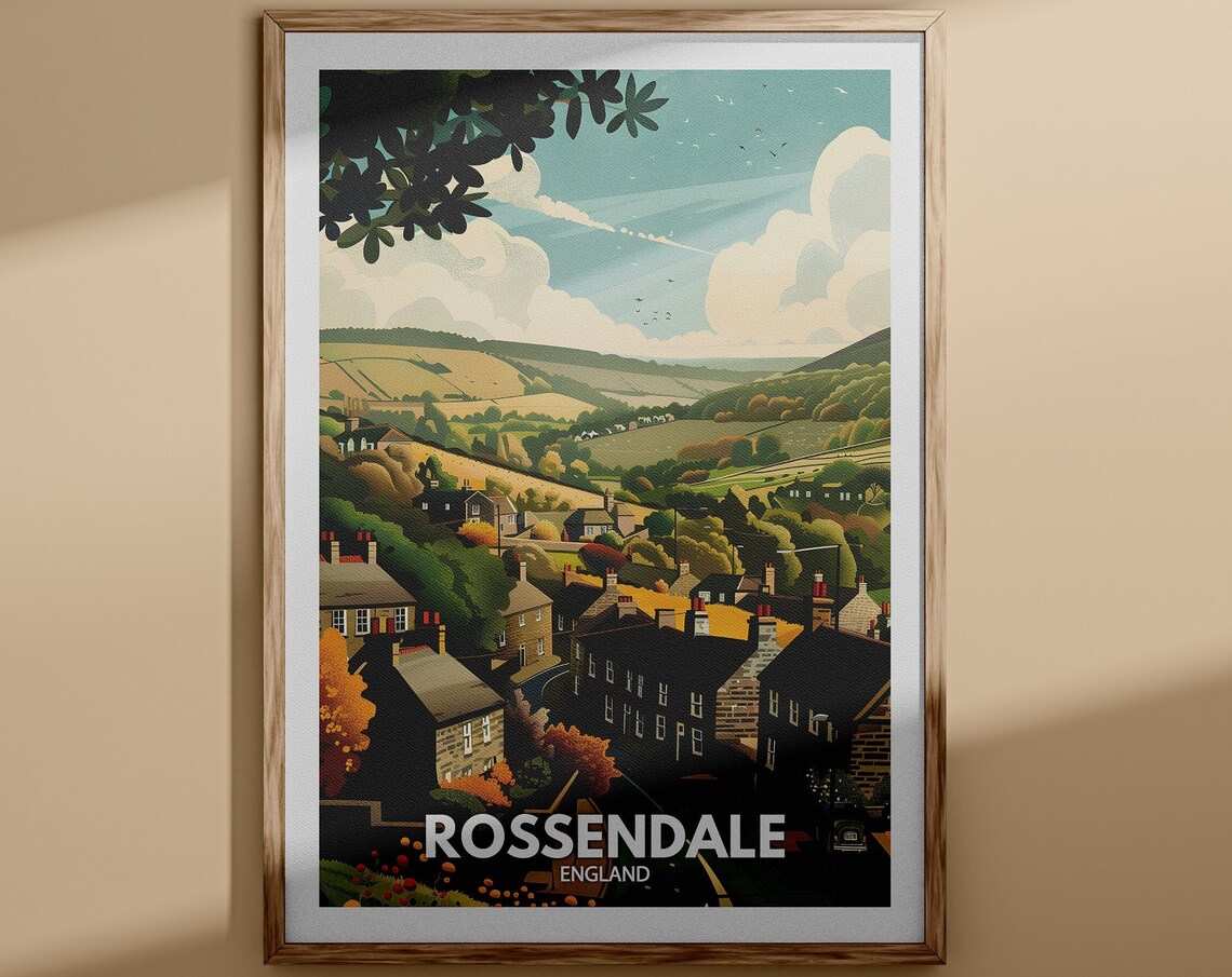 Rossendale England Rolling Green Hills Valley Village Poster