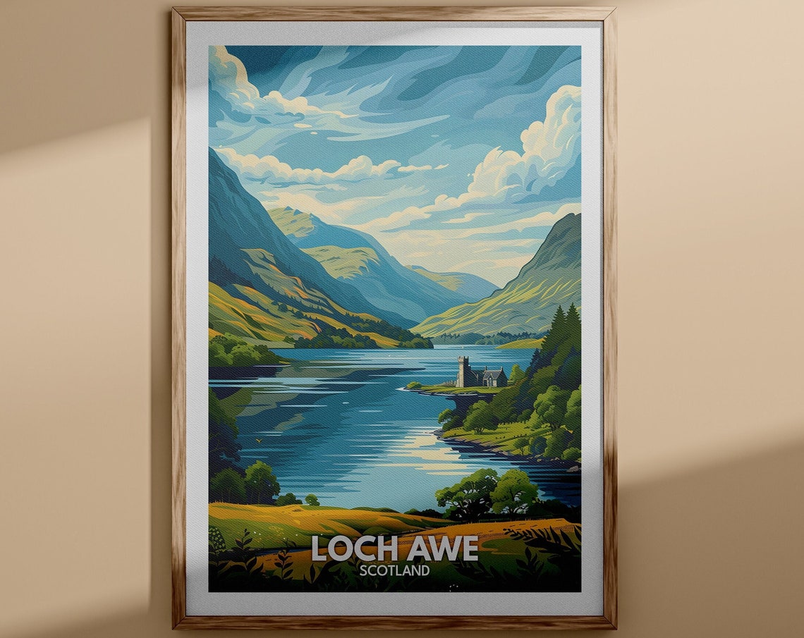 Loch Awe Print Loch Awe Poster Scotland Lake Travel Poster Lake Wall Art Decor United Kingdom Lake Art Scotland Nature Poster