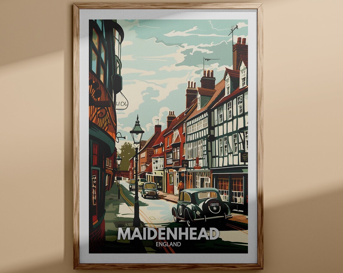 Maidenhead England Tudor Street Vintage Cars Retro Travel Poster