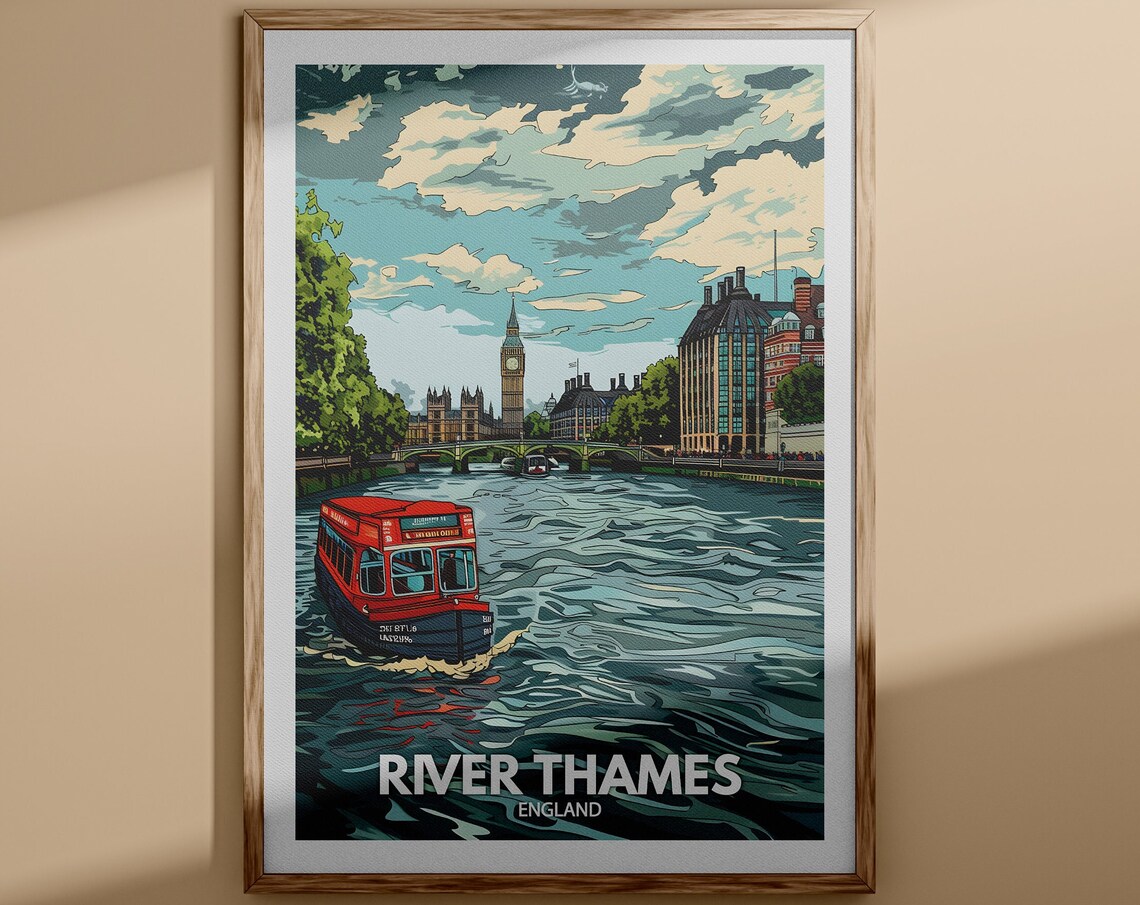 River Thames England Red River Bus Big Ben Westminster Poster