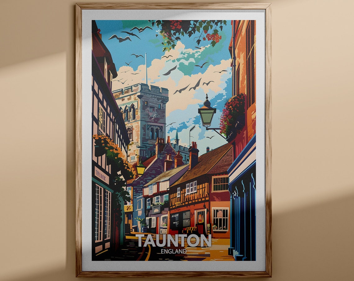 Taunton Print Taunton Poster Uk Wall Art England Wall Art Decor British Travel Poster United Kingdom Print England City Art