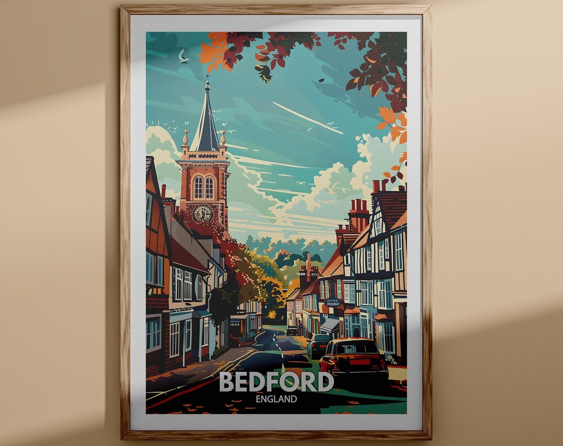 Bedford Print Bedford Poster Uk Wall Art England Wall Art Decor British Travel Poster United Kingdom Print England City Art