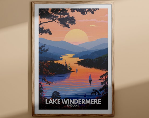 Lake Windermere Print Lake Windermere Poster England Lake Travel Poster Lake Wall Decor United Kingdom Lake Art England Nature Poster