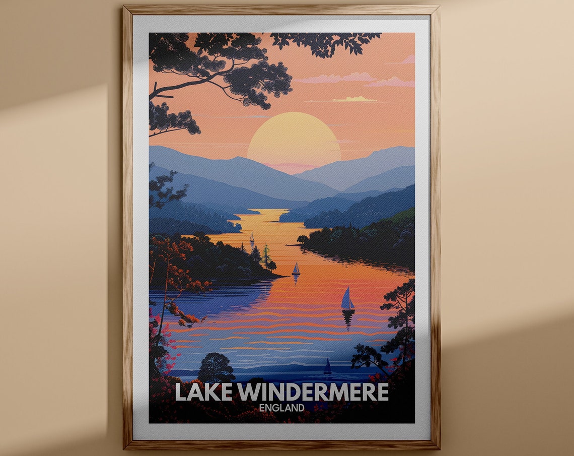Lake Windermere Print Lake Windermere Poster England Lake Travel Poster Lake Wall Decor United Kingdom Lake Art England Nature Poster