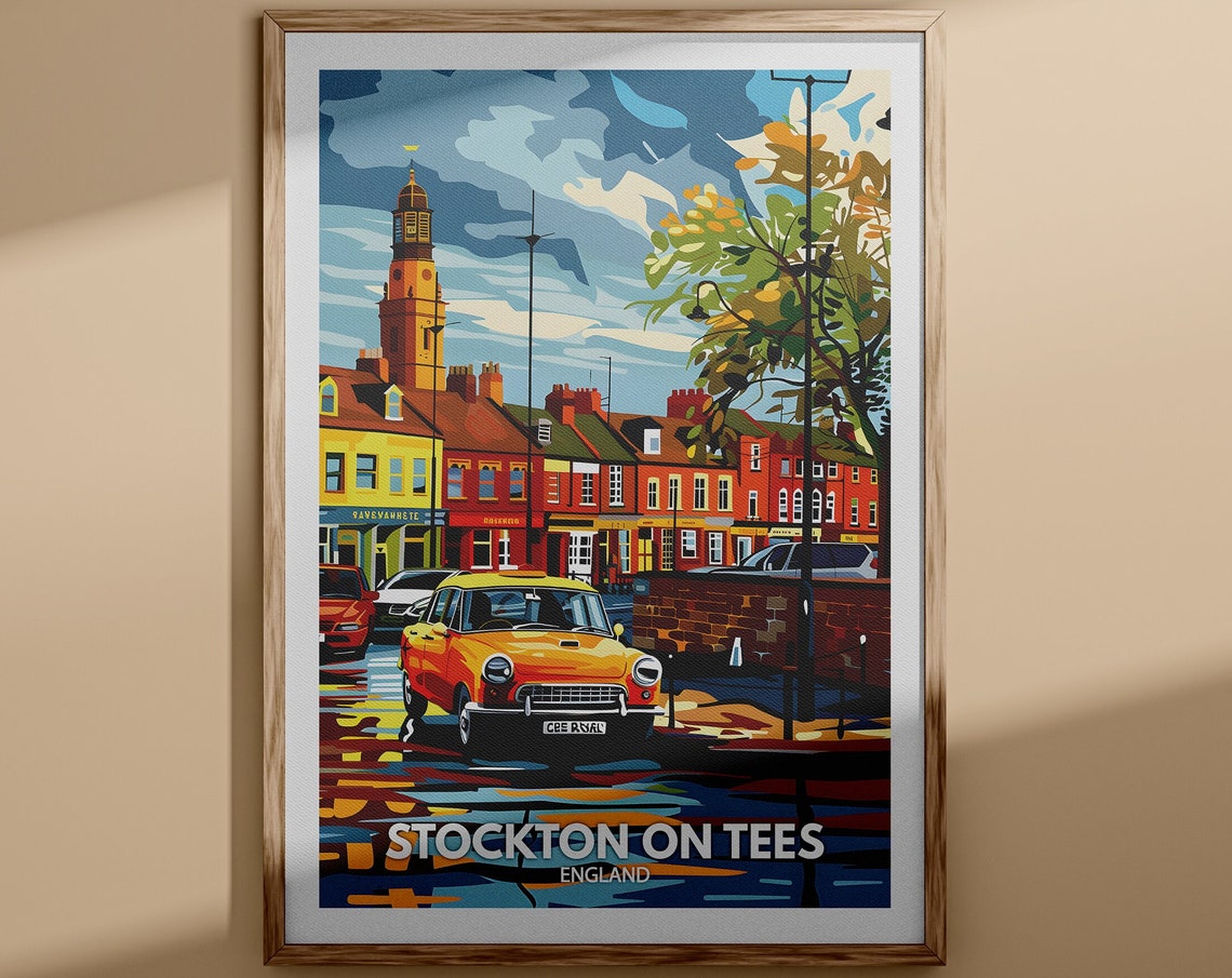 Stockton On Tees Art Print Stockton On Tees City Poster Uk Wall Art England Wall Art Decor British Travel Poster United Kingdom Print
