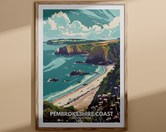 Pembrokeshire Coast National Park Poster Cliffs Seabirds Wild View