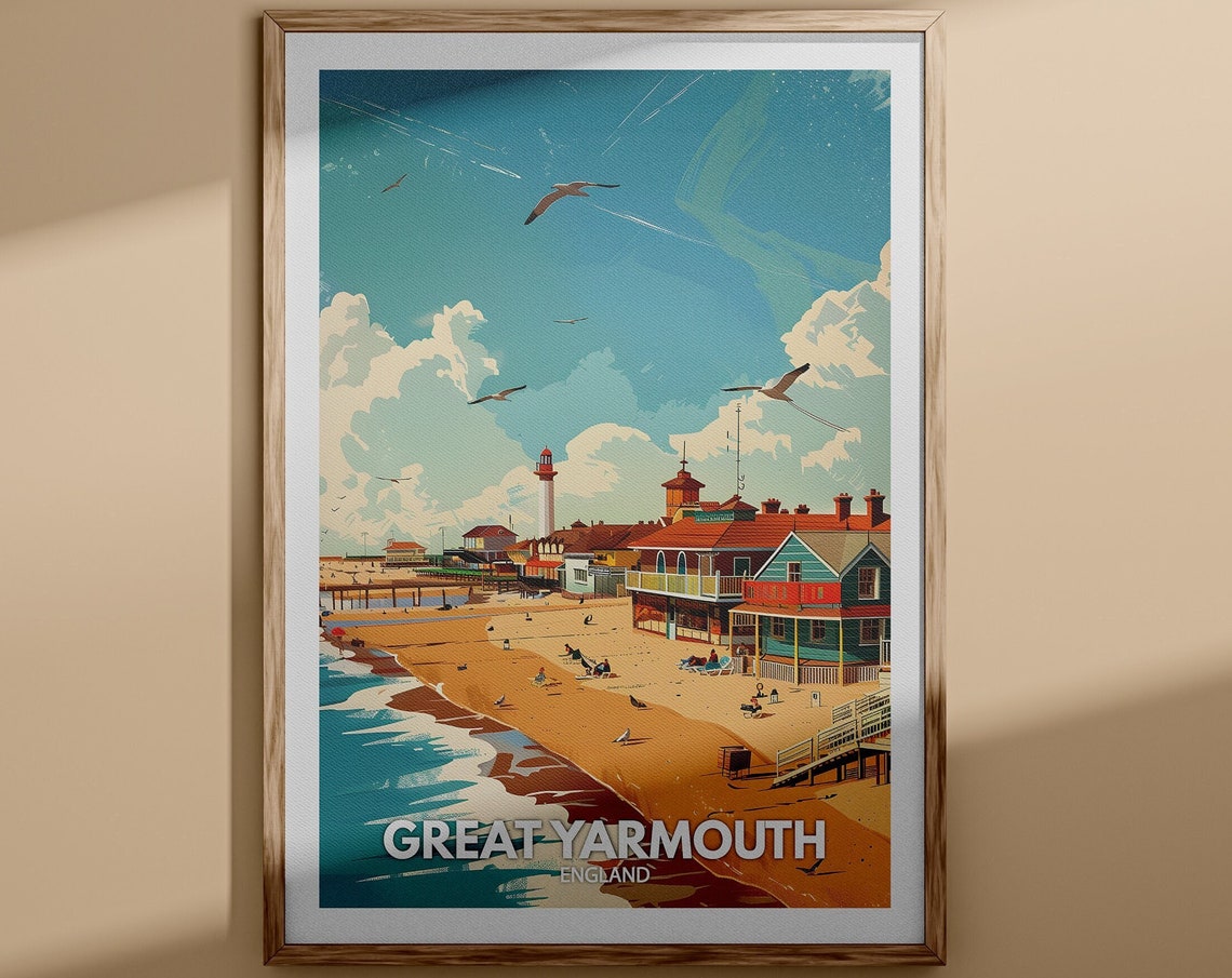 Great Yarmouth Print Great Yarmouth Poster Uk Wall Art England Wall Decor British Travel Poster United Kingdom Print England City Art