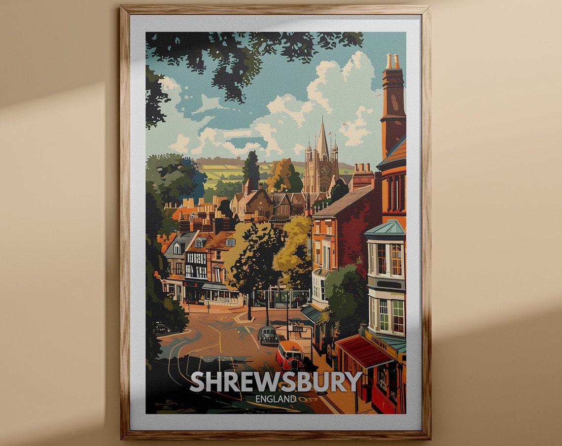 Shrewsbury Print Shrewsbury Poster Uk Wall Art England Wall Art Decor British Travel Poster United Kingdom Print England City Art