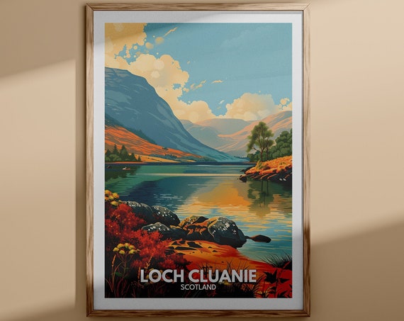Loch Cluanie Print Loch Cluanie Poster Scotland Lake Travel Poster Lake Wall Art Decor United Kingdom Lake Art Scotland Nature Poster