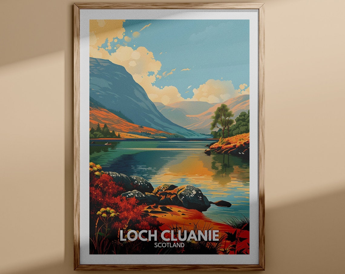 Loch Cluanie Print Loch Cluanie Poster Scotland Lake Travel Poster Lake Wall Art Decor United Kingdom Lake Art Scotland Nature Poster