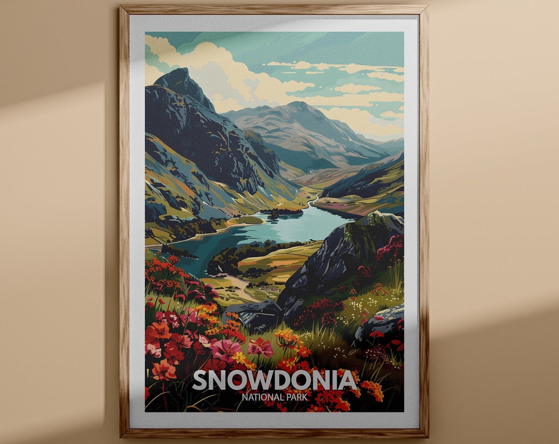 Snowdonia National Park Travel Poster Snowdonia Print Wales National Park Wall Art United Kingdom Nature Print British National Parks