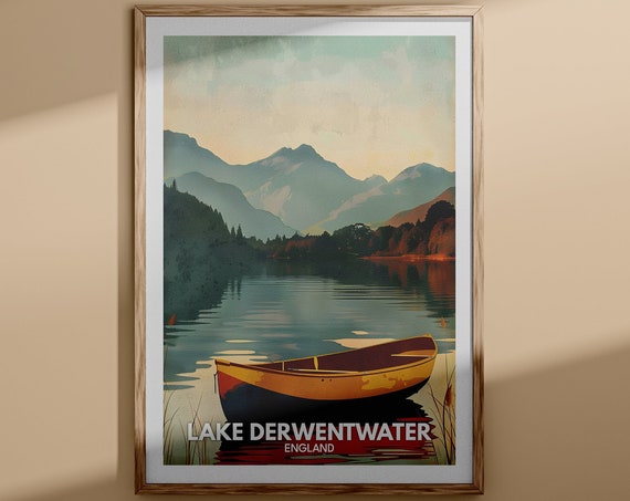 Lake Derwentwater Print Lake Derwentwater Poster England Lake Travel Poster Lake Wall Art Decor Uk Lake Art England Nature Poster