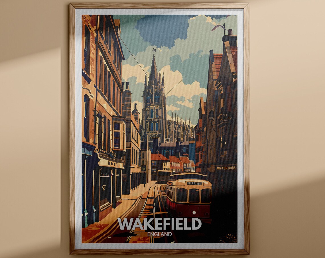 Wakefield England Cathedral Street Vintage Tram Old Town Poster