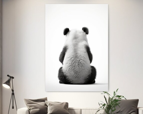 Giant Panda Sitting From Behind Minimalist Black And White Art Poster