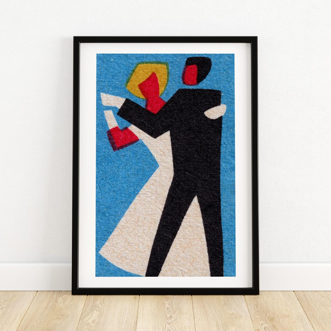 Abstract Dancing Couple Ballroom Blue Matchbox Label Art Poster