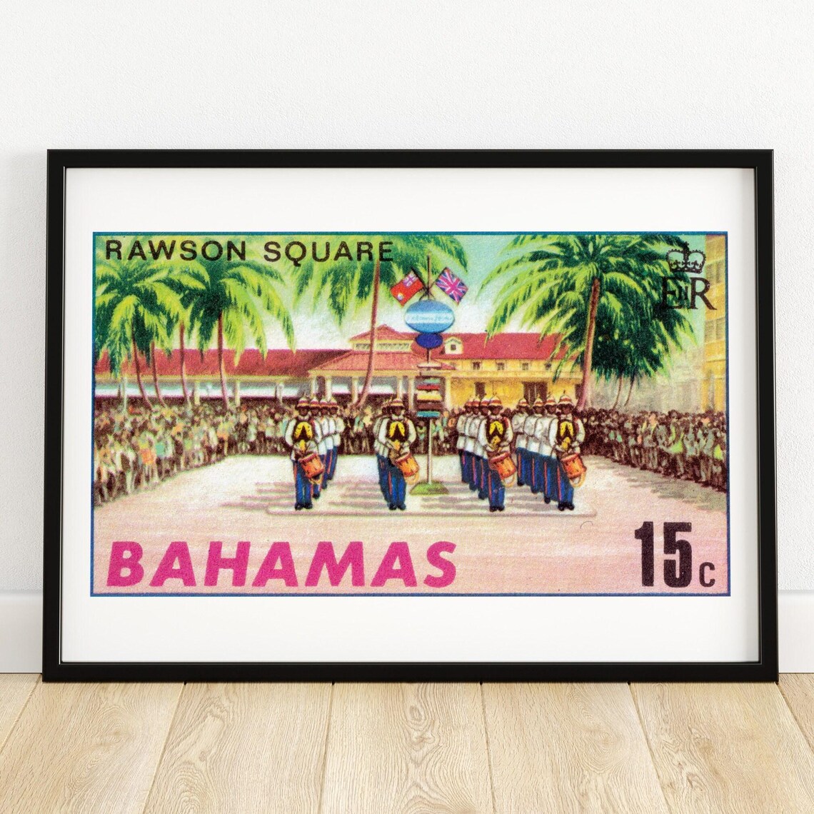 Bahamas Rawson Square Military Parade Vintage Postage Stamp Art Poster