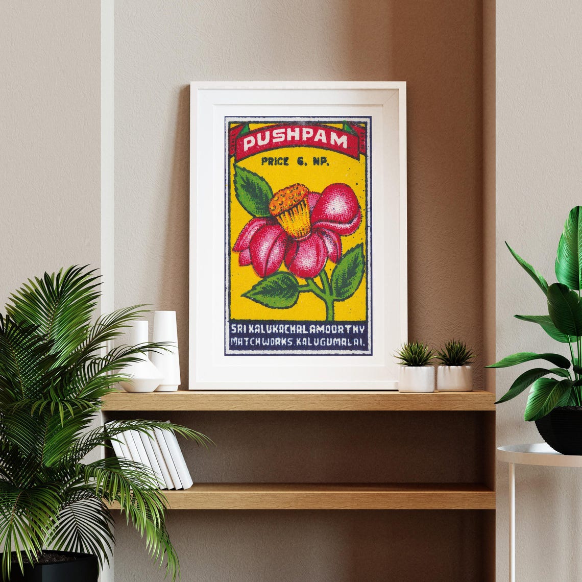 Pushpam Pink Flower Indian Matchbox Label Vintage Bloom Poster - Image 2