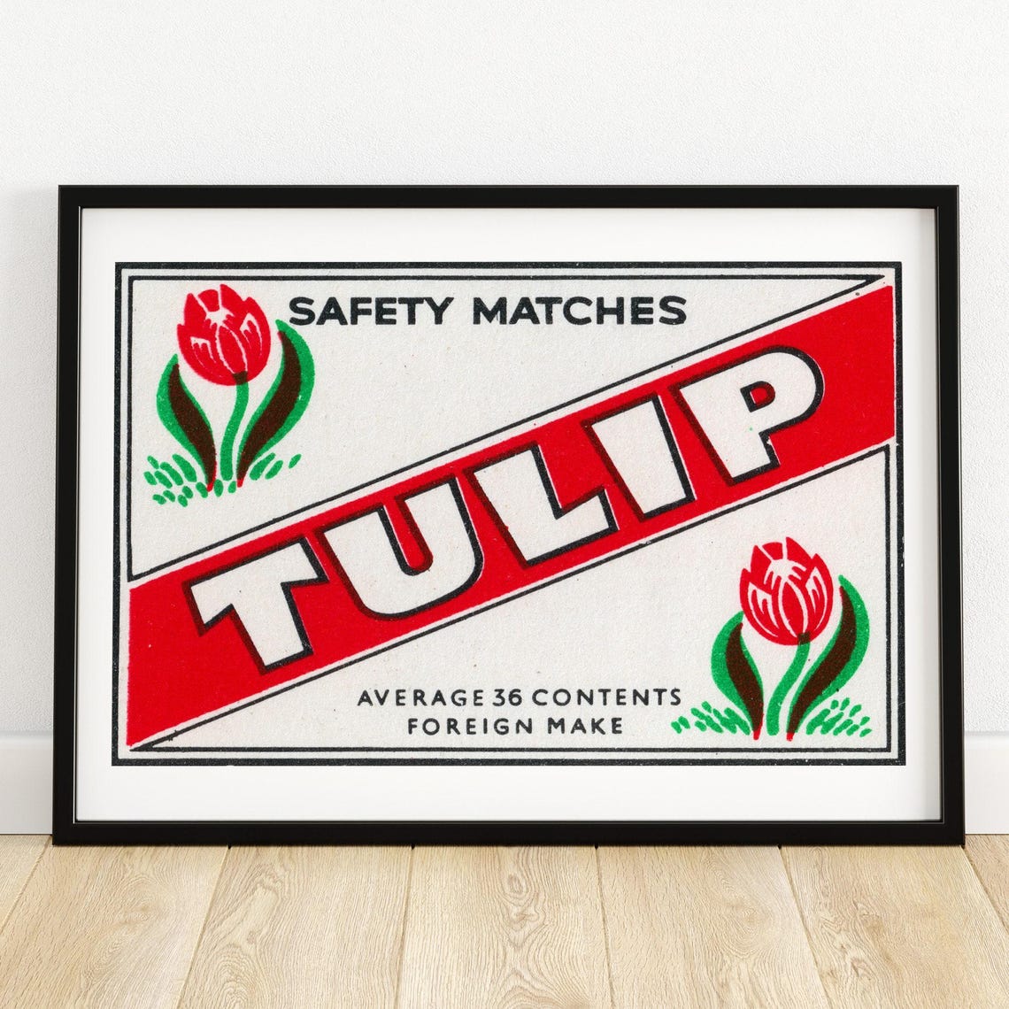 Tulip Vintage Safety Matches Red Flower Label Artwork Poster