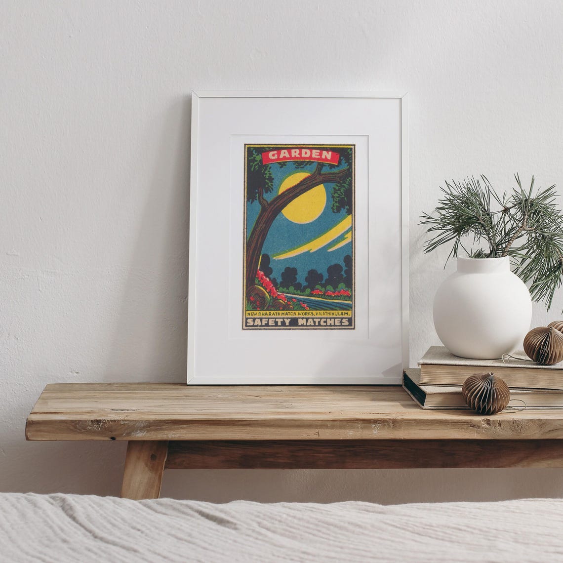 Garden Moonlit Night Tree Vintage Indian Matchbox Label Art Poster - Image 3