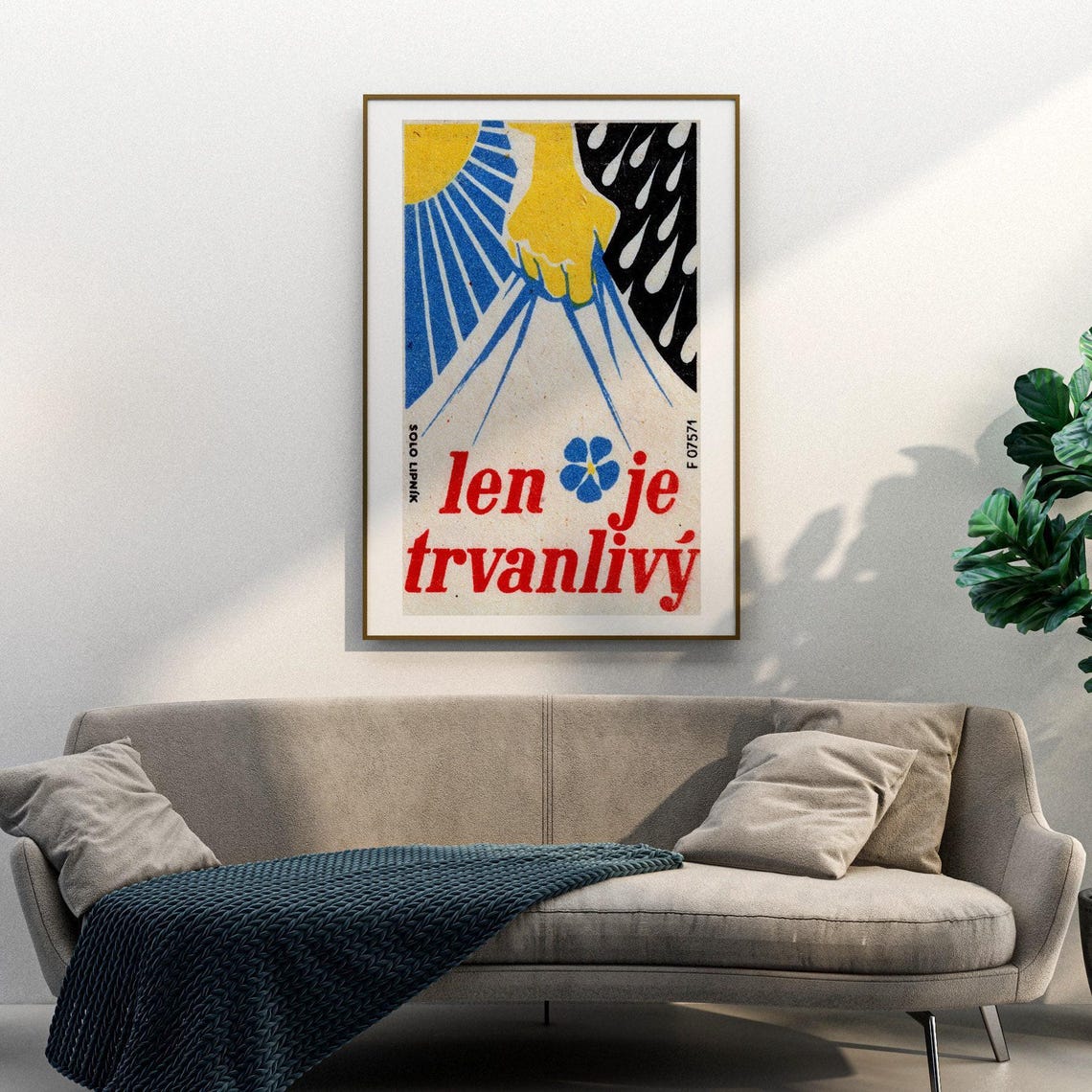 Len Je Trvanlivy Vintage Czech Hand Flower Matchbox Label Poster - Image 3