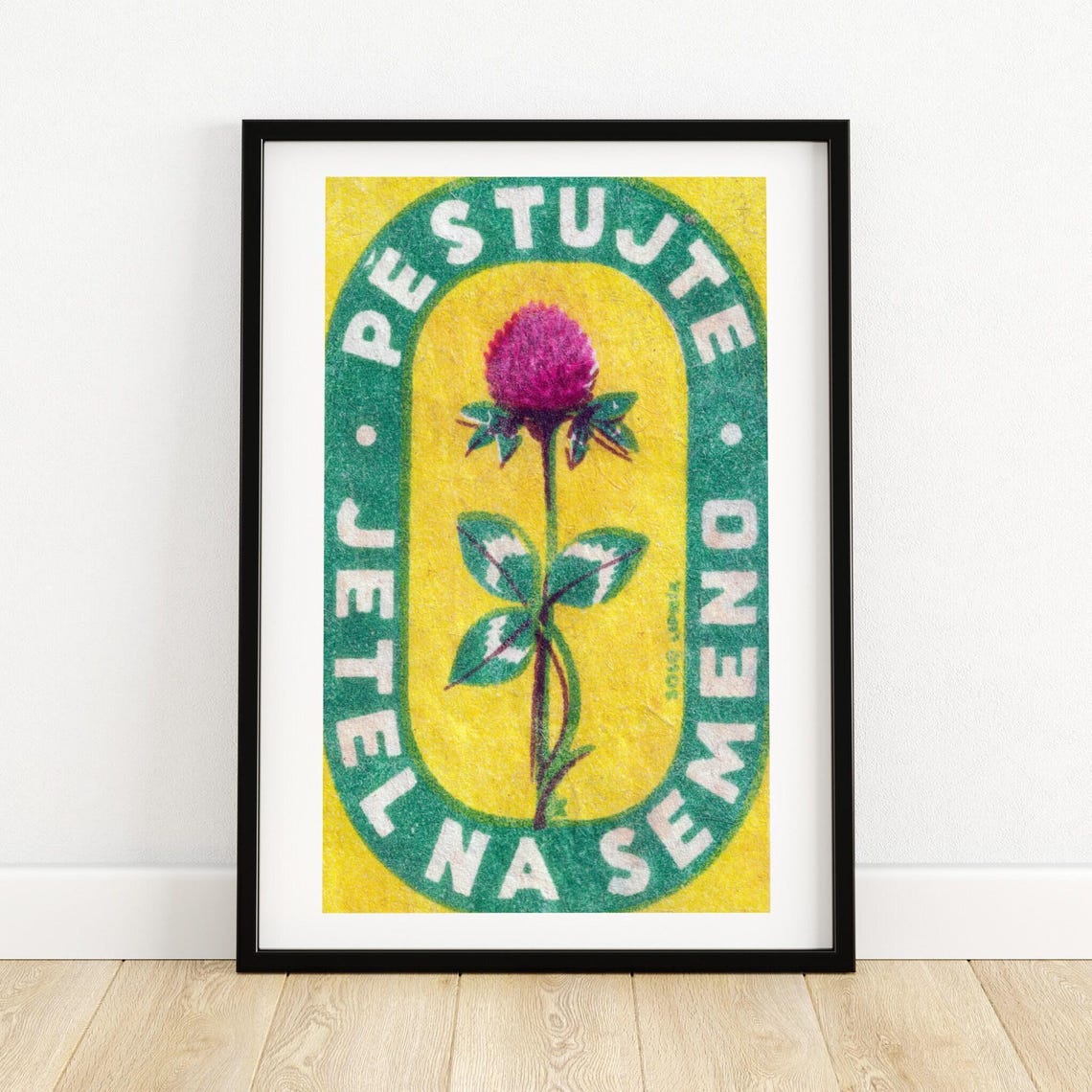 Grow Clover For Seed Czech Matchbox Label Red Clover Yellow Art Poster