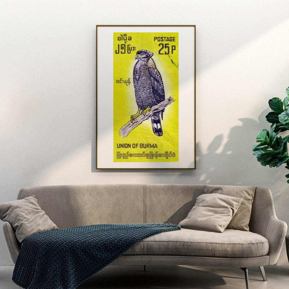 Union of Burma 25P Eagle Bird of Prey Vintage Stamp Art Poster - Image 3