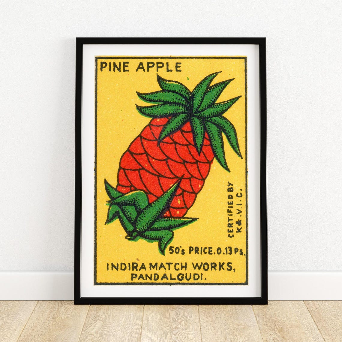 Pineapple Vintage Indian Matchbox Label Red Fruit Art Poster