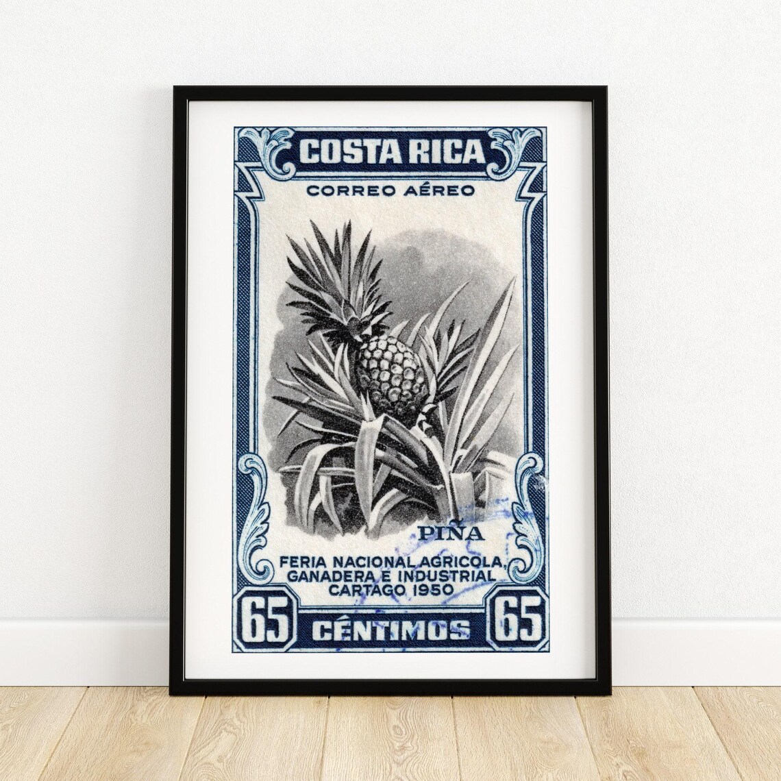 Costa Rica 1950 Pineapple Airmail Cartago Fair Stamp Art Poster