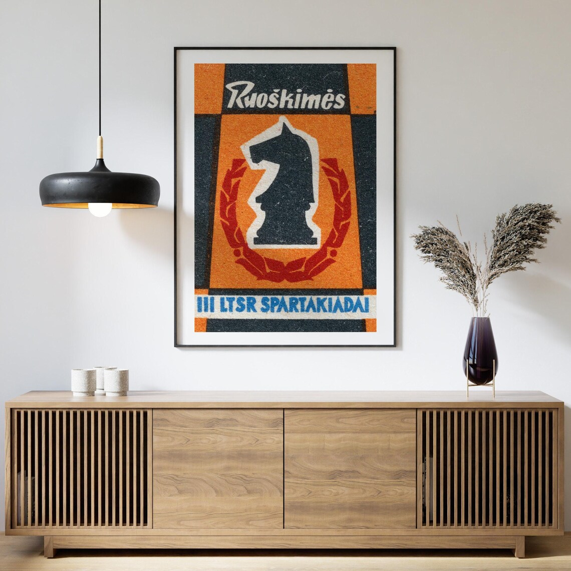 Lithuanian Spartakiad Chess Knight Laurel Wreath Orange Vintage Poster - Image 4