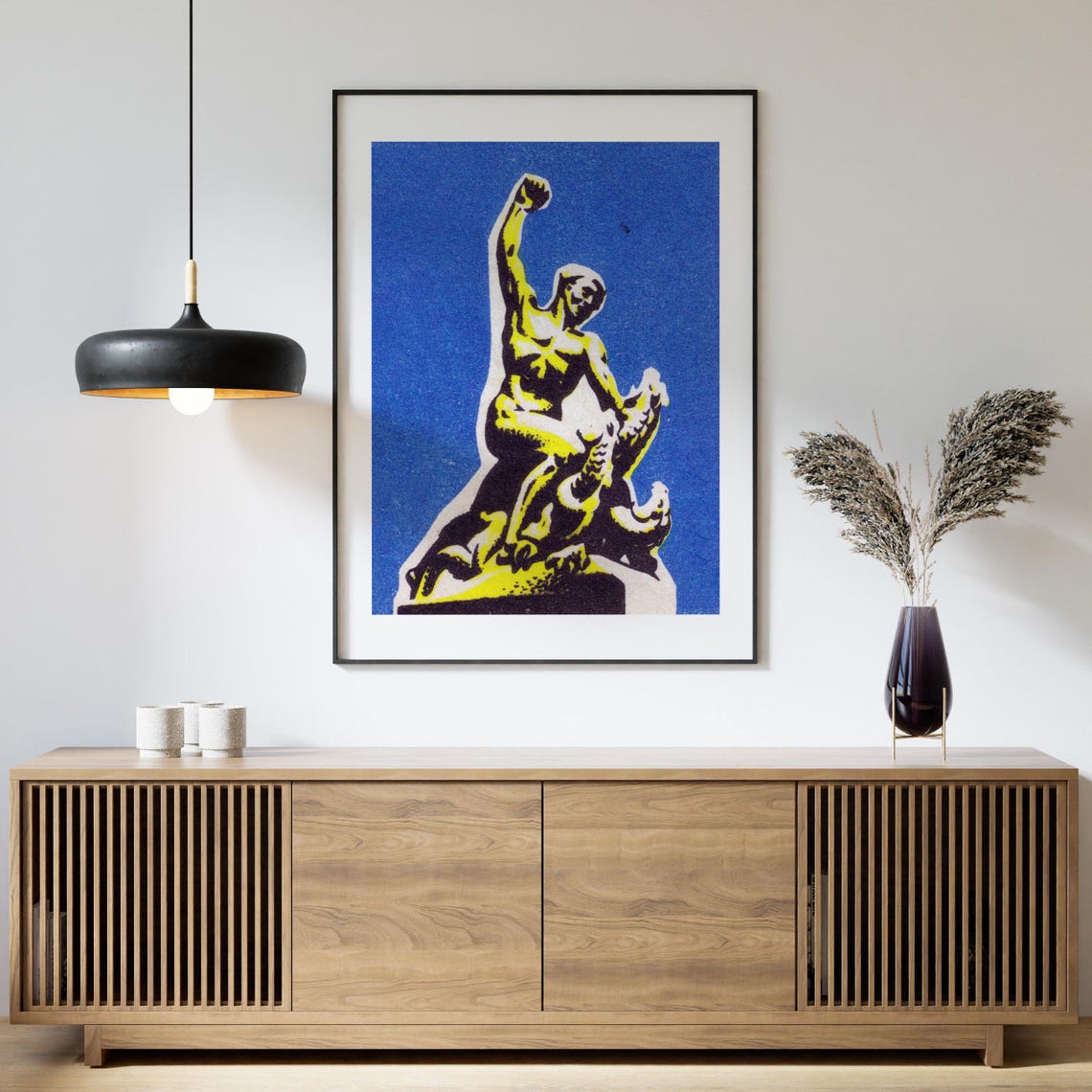 Golden Statue Raising Fist Vintage Matchbox Label Art Poster - Image 4