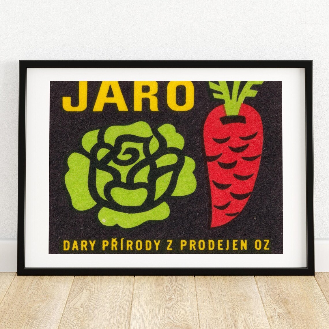 Lettuce and Carrot Matchbox Vintage Czech Art Print
