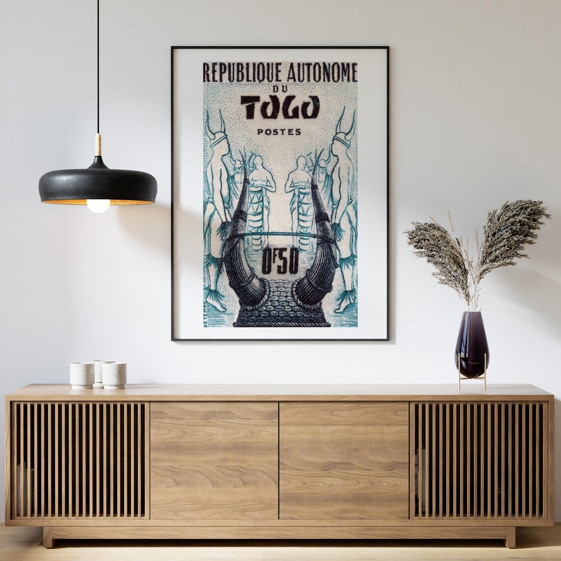 Togo Horned Dancers Tribal Vintage Postage Stamp African Art Poster - Image 4