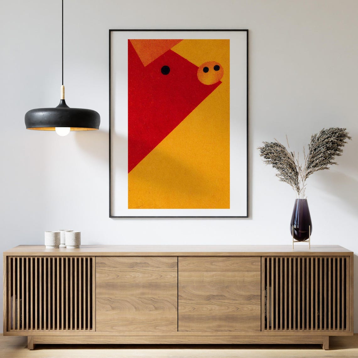 Abstract Geometric Red Pig Face Modern Czech Matchbox Art Poster - Image 4