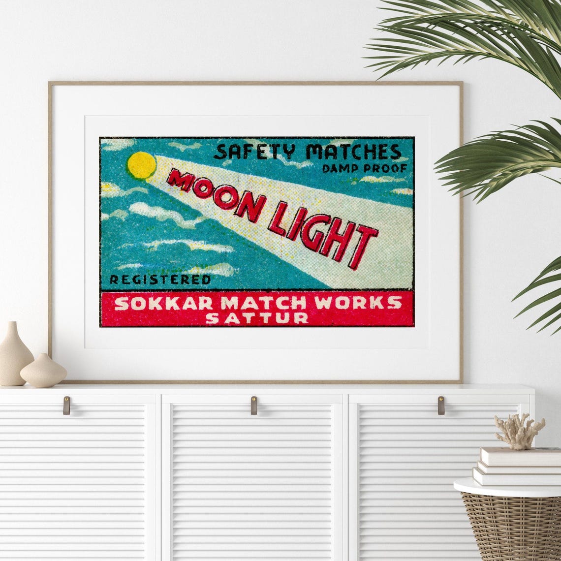 Moon Light Sweeping Moonbeam Teal Sky Vintage India Safety Poster - Image 2