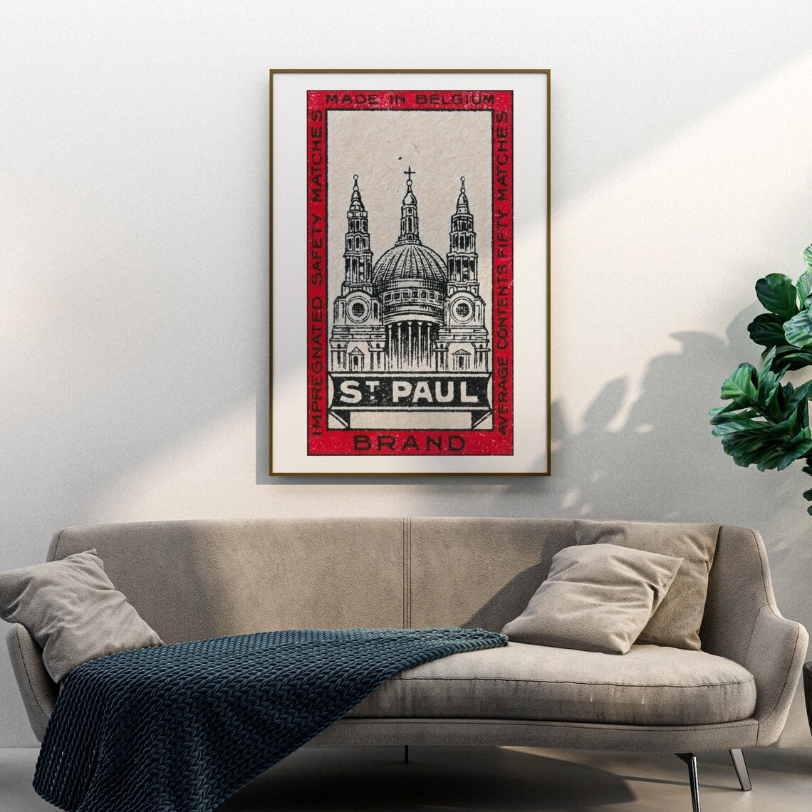 St Paul Brand Safety Matches Cathedral Vintage Belgian Advertising Poster - Image 3