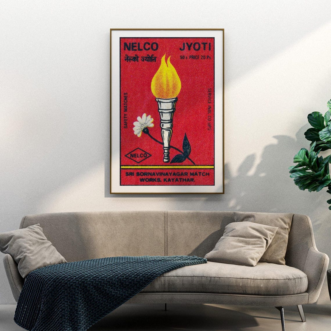 Flaming Torch Jyoti Vintage Indian Matchbox Label Fire Poster - Image 3