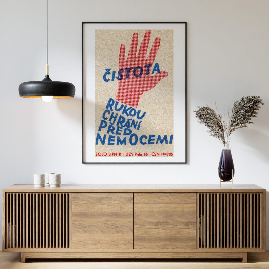 Clean Hands Protect Health Red Hand Vintage Czech Message Poster - Image 4