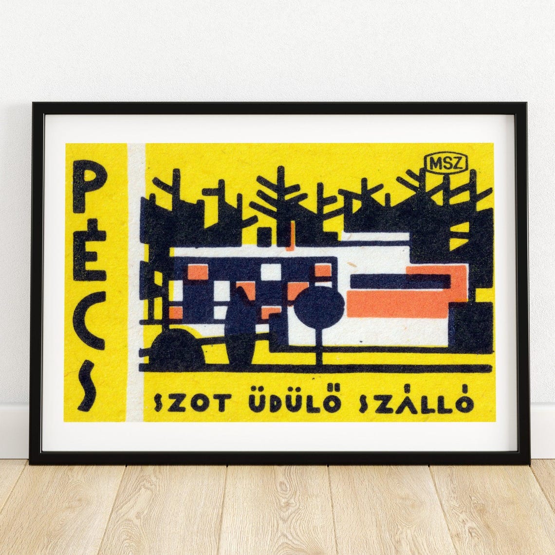 Pécs Holiday Hotel Vintage Hungarian Matchbox Label Art Poster