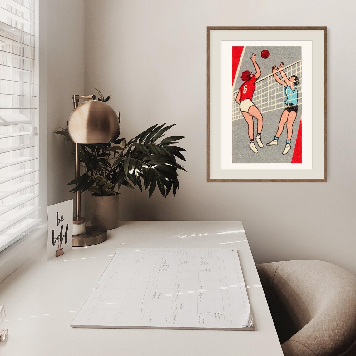 Women Volleyball Net Spike Vintage Sports Matchbox Art Poster - Image 2
