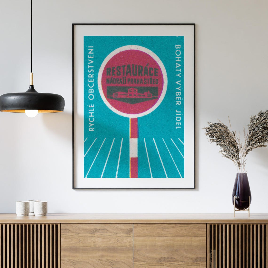 Prague Station Restaurant Quick Refreshments Teal Vintage Poster - Image 4