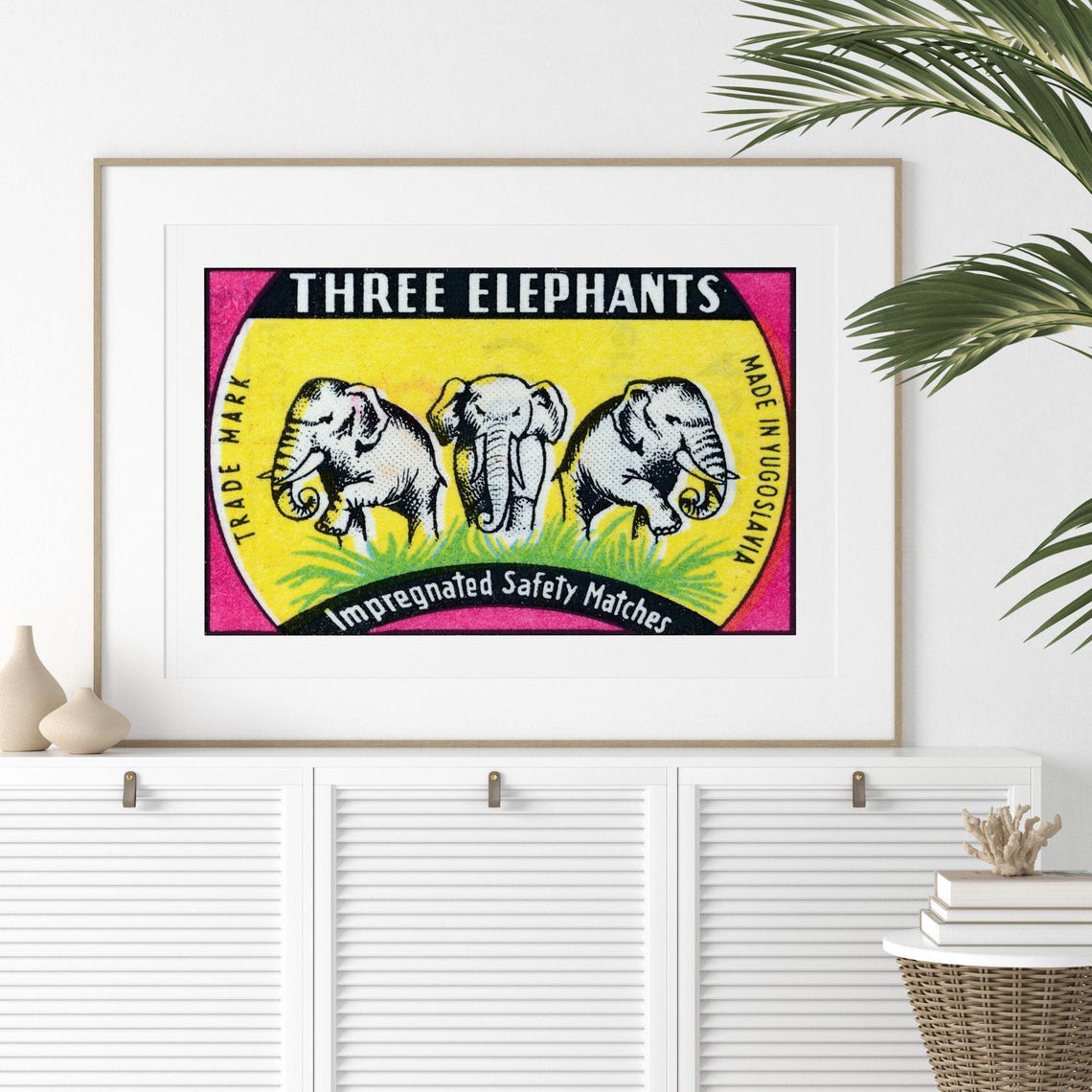 Three Elephants Vintage Yugoslavian Safety Matches Label Art Poster - Image 2