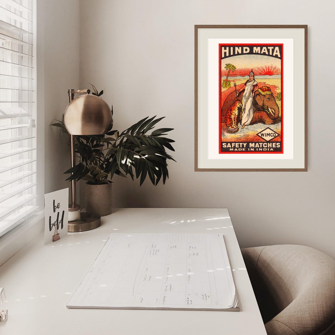Hind Mata Indian Woman Elephant Tiger Wimco Safety Matches Poster - Image 2