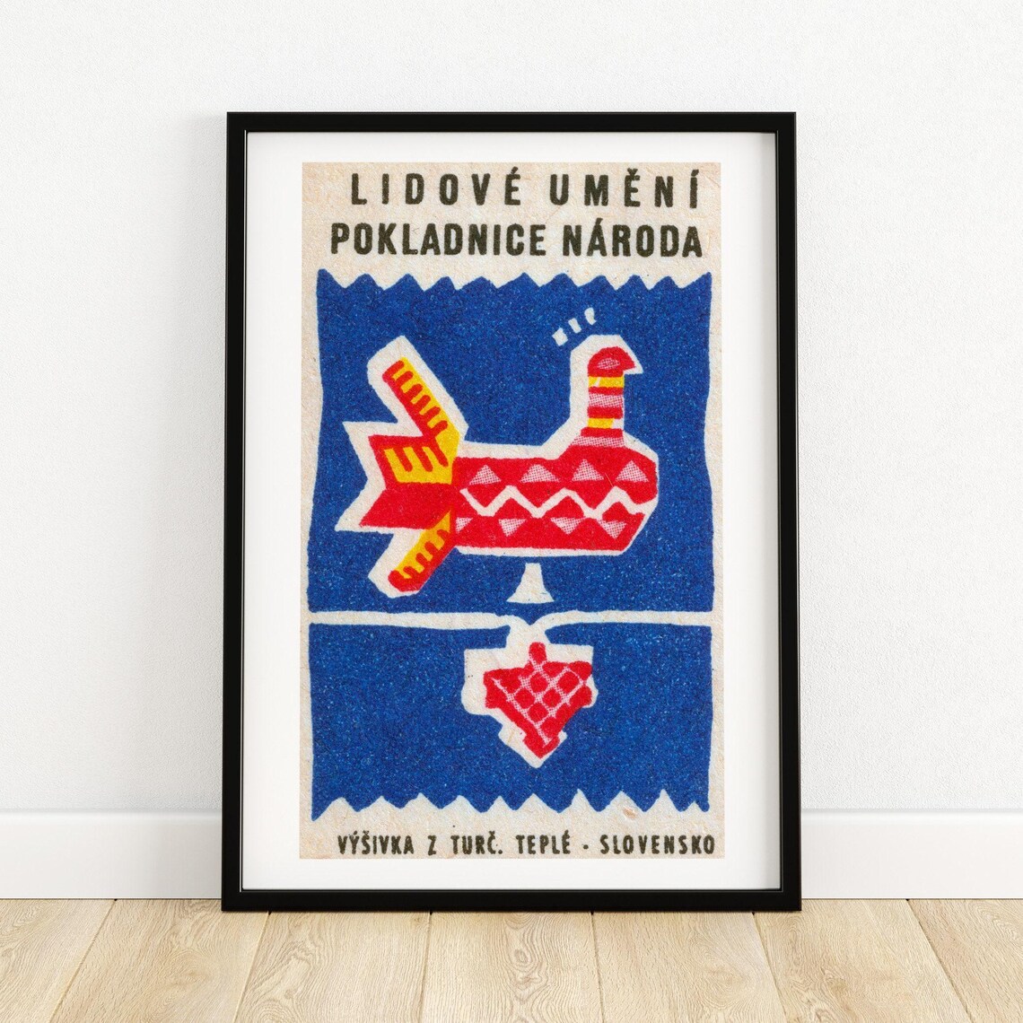 Red Folk Bird Slovak Embroidery Turčianske Teplice Label Poster