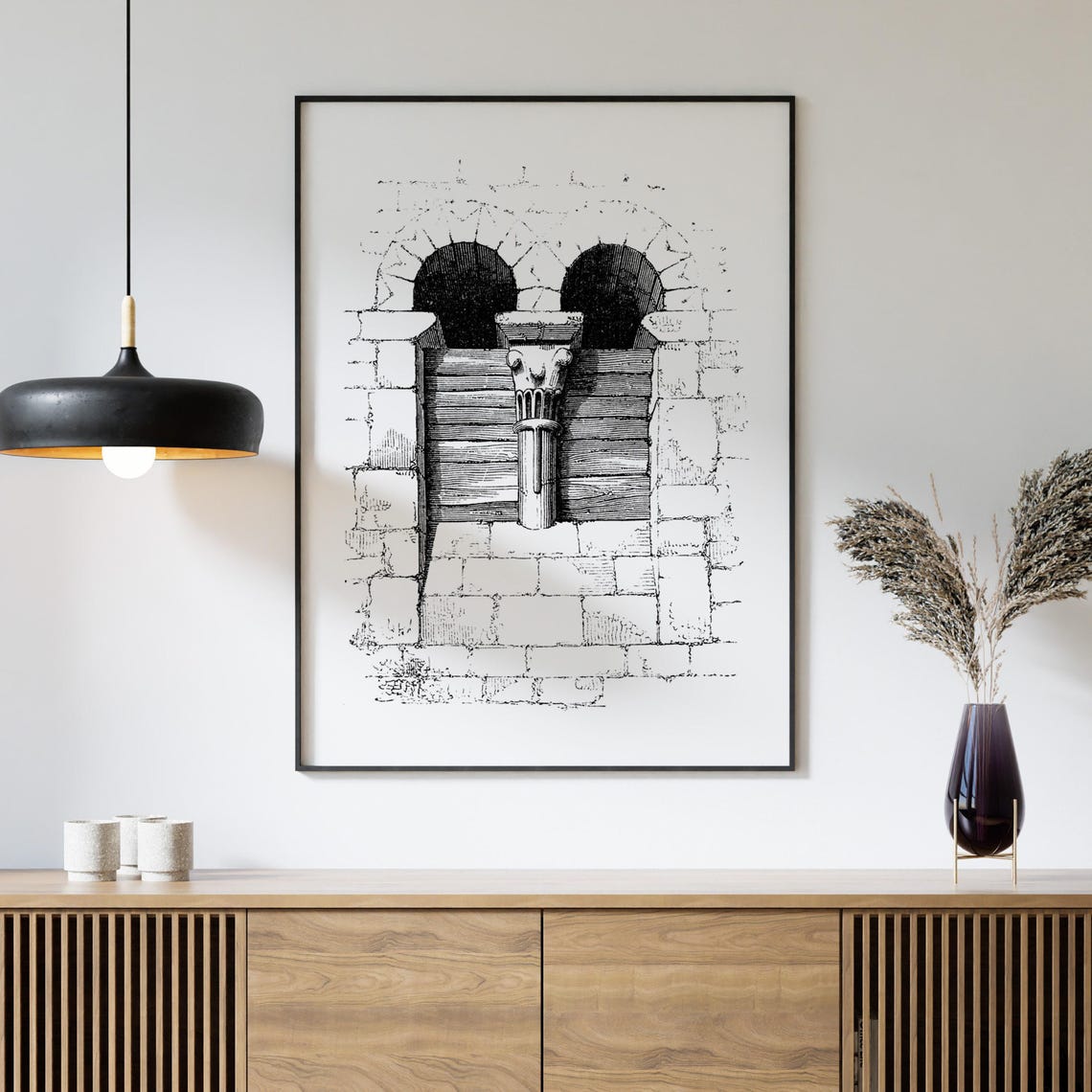 Boarded Up Romanesque Stone Window Architectural Illustration Poster - Image 4