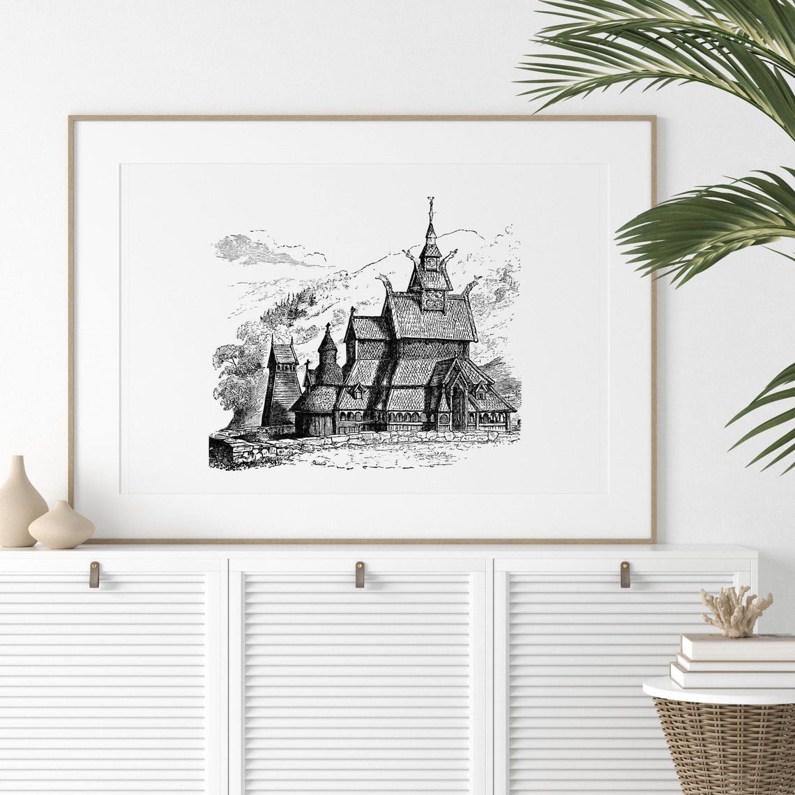Borgund Stave Church Norway Wooden Medieval Church Engraving Poster - Image 2